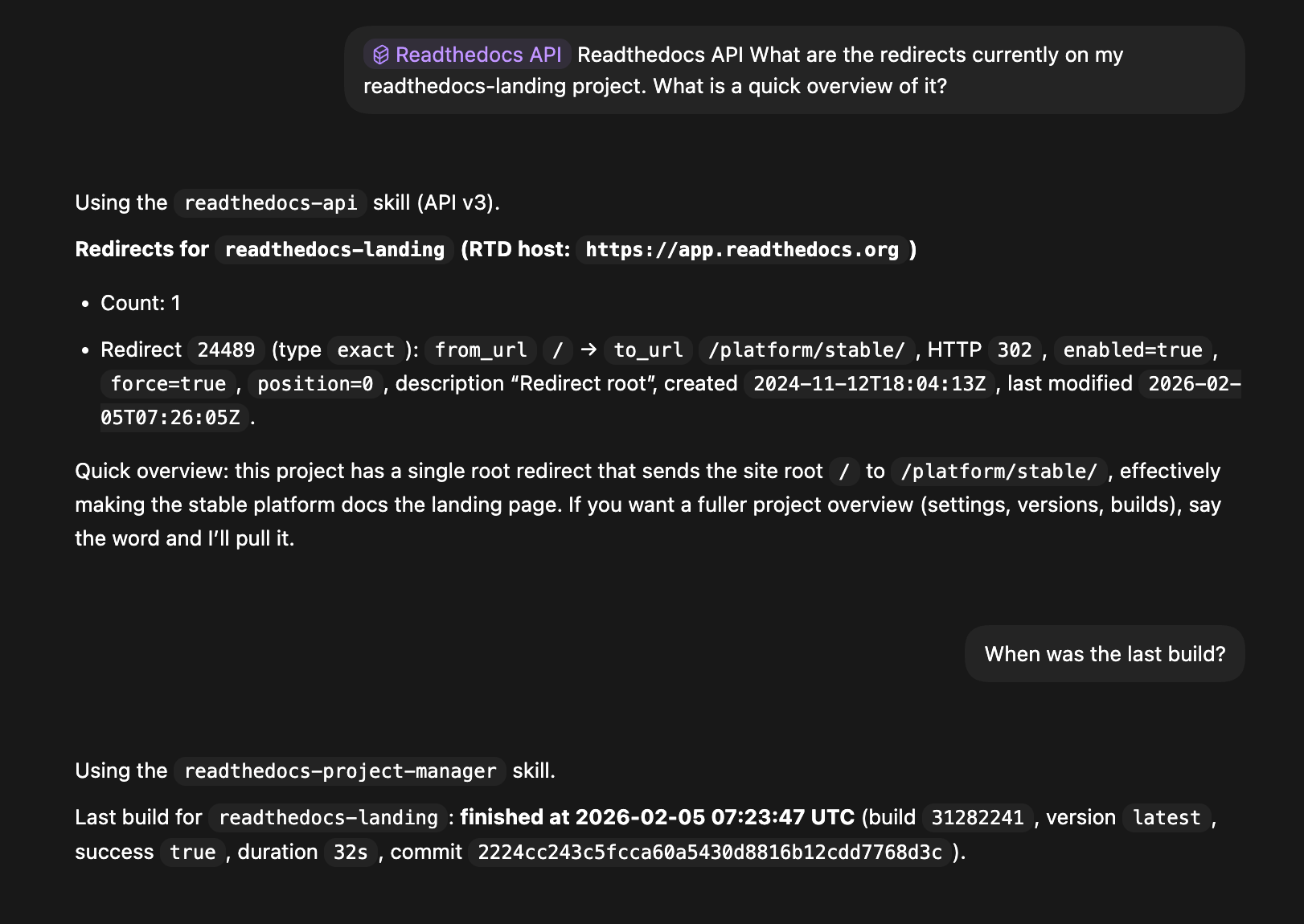 Read the Docs API skill example